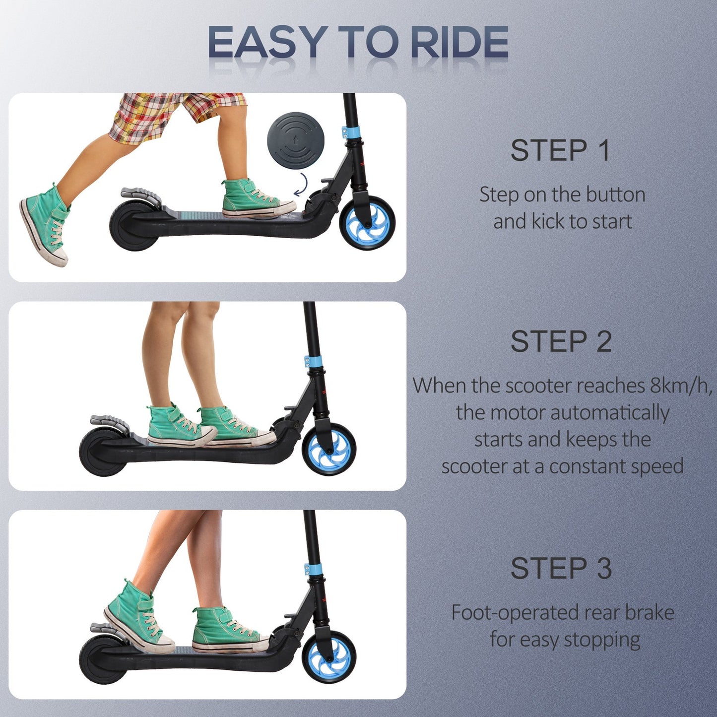 HOMCOM Folding Electric Scooter with Rear Wheel Brake, Sky Blue