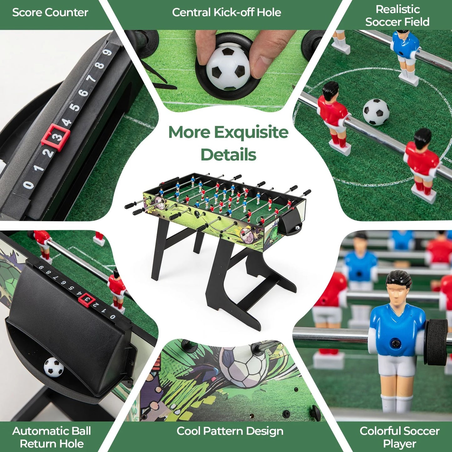 Foldable Foosball Table Game Set with 26 Players and Anti-Slip Grips
