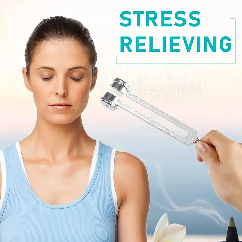Medical 128C Neurological Massage Chakra Sound Vibe Healing Therapy Tuning Fork Set with Mallet Flannel Bag Ball Hammer