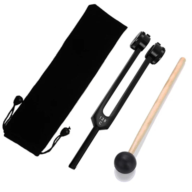 Medical 128C Neurological Massage Chakra Sound Vibe Healing Therapy Tuning Fork Set with Mallet Flannel Bag Ball Hammer
