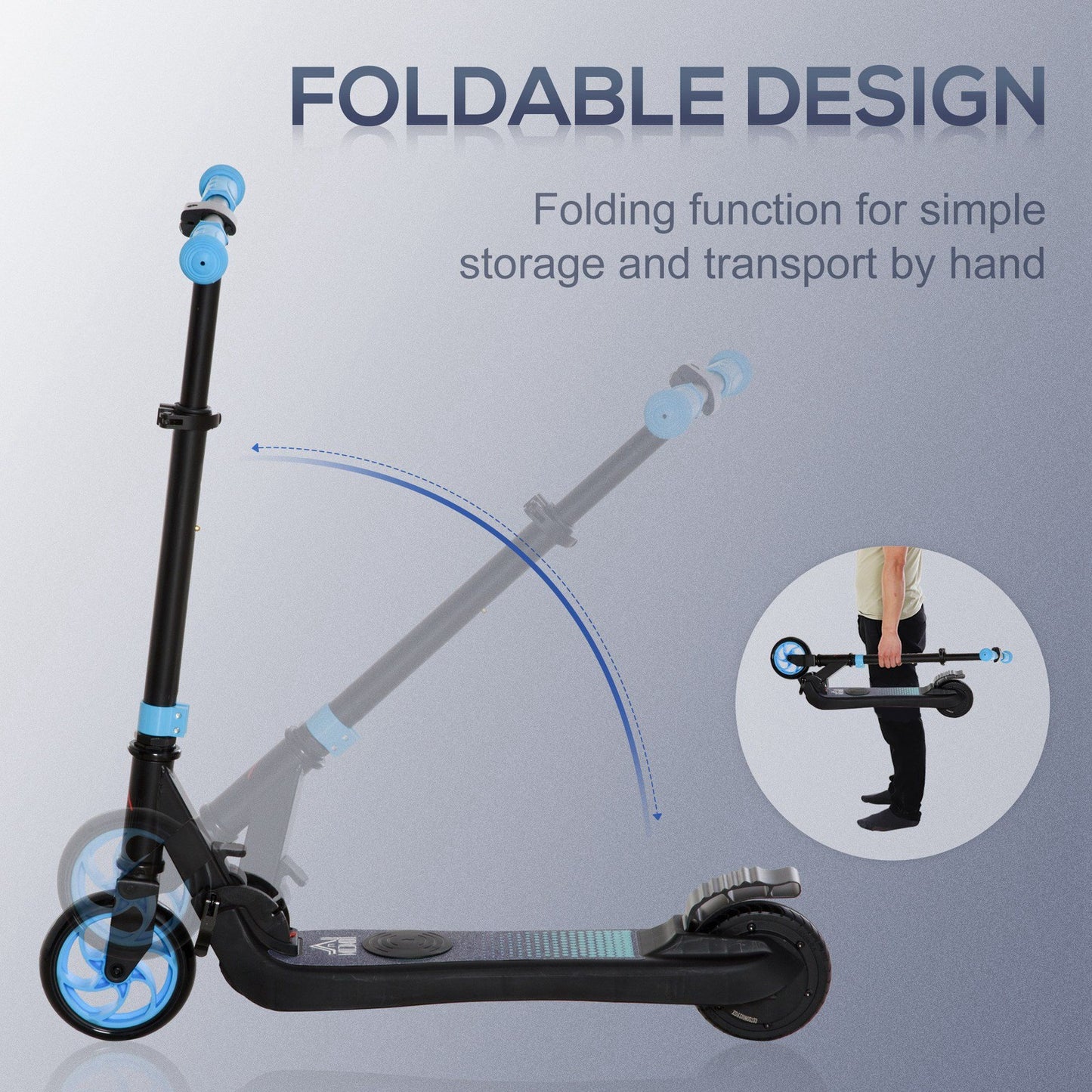 HOMCOM Folding Electric Scooter with Rear Wheel Brake, Sky Blue