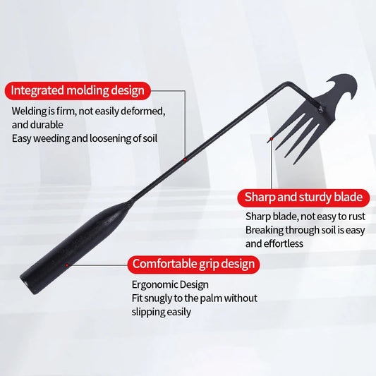2 in 1 Garden Weeder Tools 4 Teeth Rake Manual Weed Grass Rooting Shovel Manganese Steel Loosening Soil Digging Garden Hand Tool