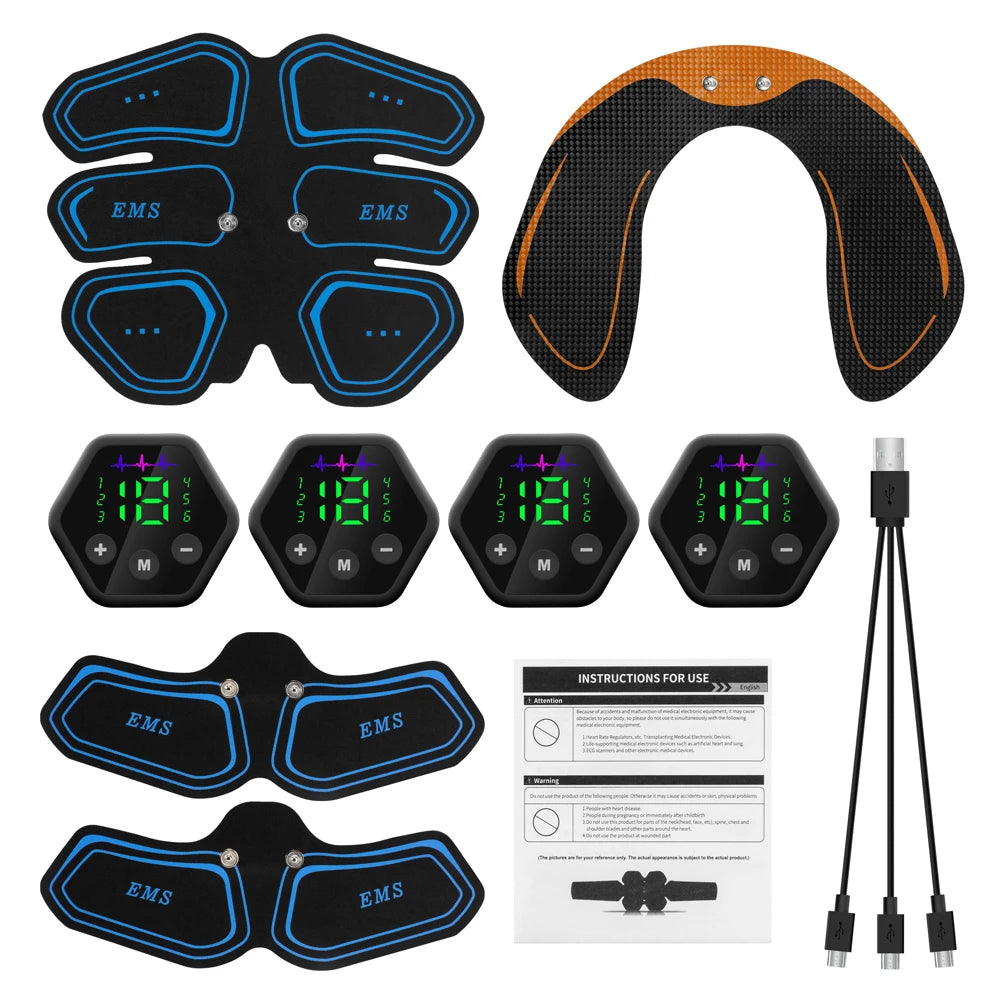 LCD Display Muscle Stimulator EMS Abdominal Hip Trainer Toner USB Abs Fitness Training Home Gym Body Slimming 6 Mode 19 Level
