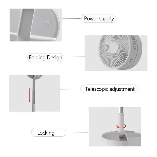 7200Mah USB Rechargeable Portable Folding Fan Floor Low Noise Fan for Outdoor Home Wireless Fan 3 Speed Camping Portable Fan