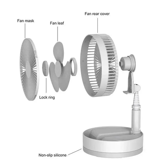 7200Mah USB Rechargeable Portable Folding Fan Floor Low Noise Fan for Outdoor Home Wireless Fan 3 Speed Camping Portable Fan