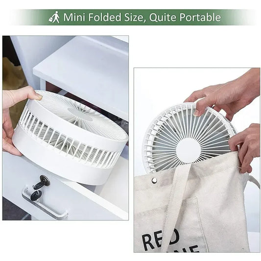 7200Mah USB Rechargeable Portable Folding Fan Floor Low Noise Fan for Outdoor Home Wireless Fan 3 Speed Camping Portable Fan