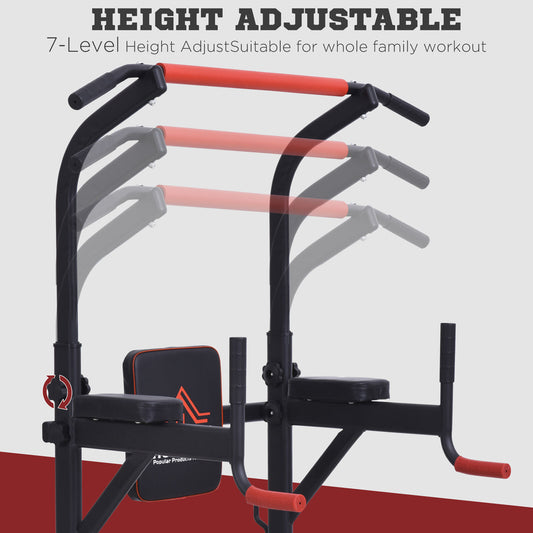 Home Workout Power Tower Dip Station W/ Sit-Up Bench Push-Up Bars Tension Ropes