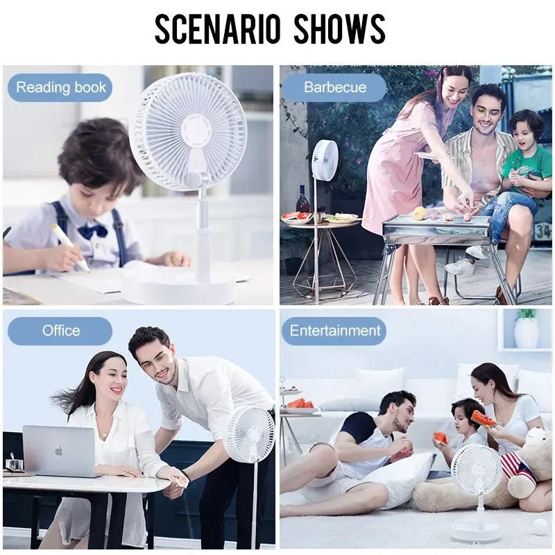 7200Mah USB Rechargeable Portable Folding Fan Floor Low Noise Fan for Outdoor Home Wireless Fan 3 Speed Camping Portable Fan
