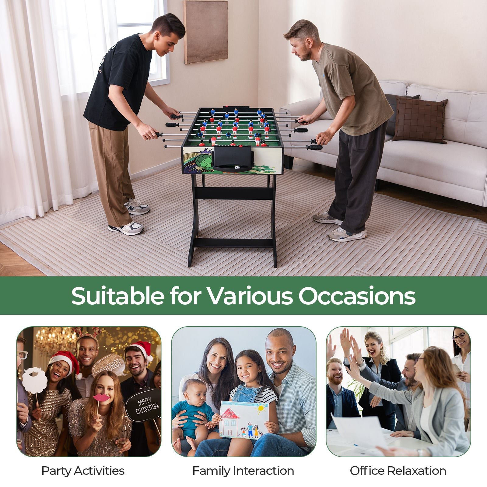 Foldable Foosball Table Game Set with 26 Players and Anti-Slip Grips