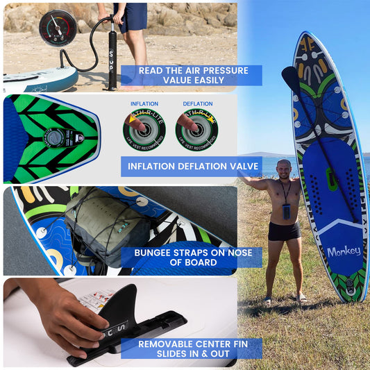 [UK Direct]  Inflatable Stand up Paddle Board Surfboard Complete Paddleboard Accessories Adjustable Paddle, Pump, ISUP Travel Backpack, Leash, Waterproof Bag, Adult Paddle Board SUPFR02A