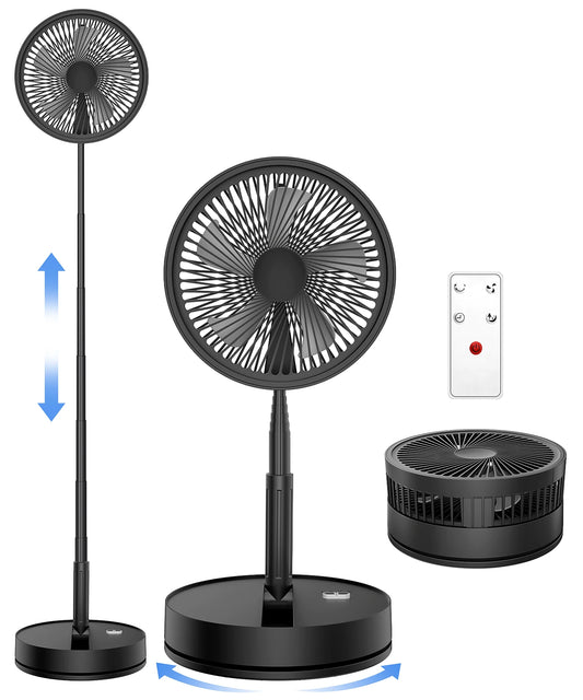 9" Foldable Rechargeable Fan Retractable Portable Mini Electric Fan with 7200Mah Battery & Remote Control for Home Office