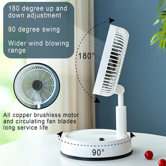 Portable Folding Fan 6000Mah USB Remote Control Air Cooler Silent Rechargeable Wireless Floor Standing Fan for Outdoor Home