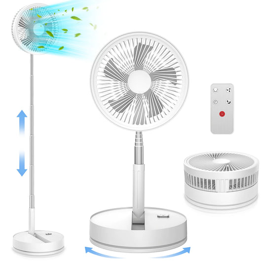 9" Foldable Rechargeable Fan Retractable Portable Mini Electric Fan with 7200Mah Battery & Remote Control for Home Office