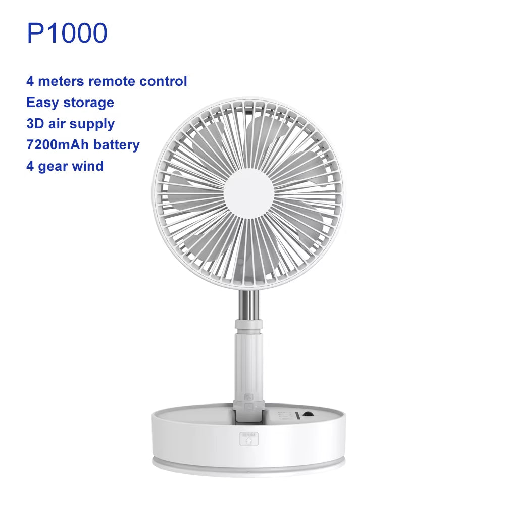 P1000 Portable Folding Fan Wireless 7200Mah Battery Rechargeable Standing Fans USB Electric Desktop Ventilador Portatil Camping